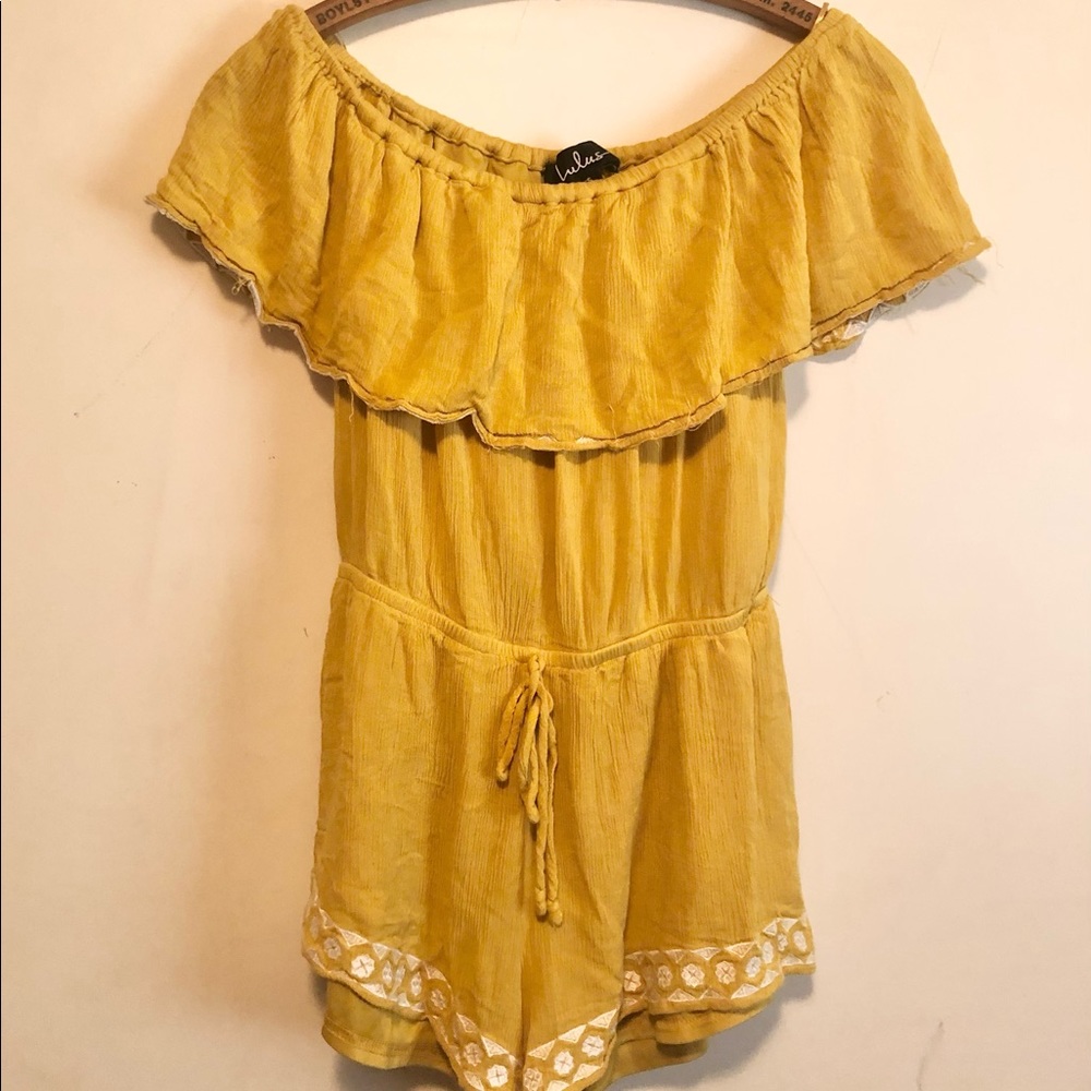 Lulus Boho Chic Romper Jumpsuit embroidered off shoulder lined